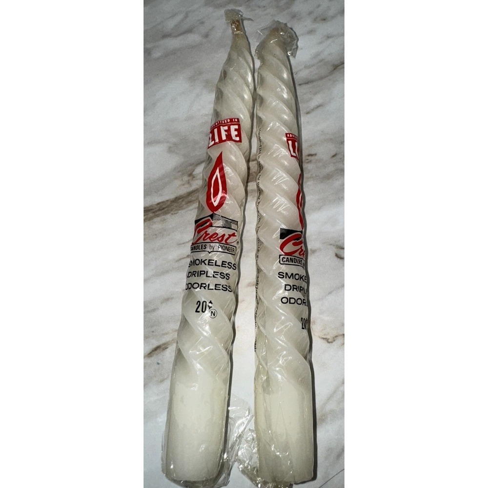 Crest by Pioneer VTG Household Candles as seen in LIFE White Twist Candles RARE!